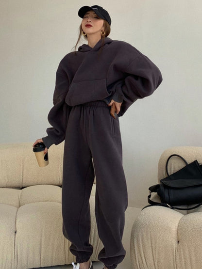 Spring Fleece Cotton 2 Pieces Sets Hoodies Sweatshirt Tracksuit Pullover Female Pants Suits Plus Sport Home Outfits