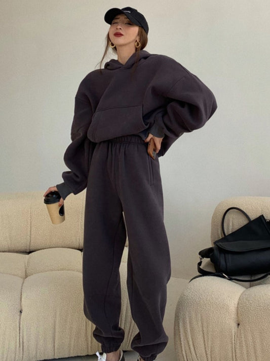 Spring Fleece Cotton 2 Pieces Sets Hoodies Sweatshirt Tracksuit Pullover Female Pants Suits Plus Sport Home Outfits