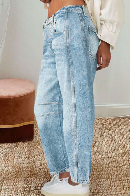 Distressed Contrast Mid Waist Denim Jeans