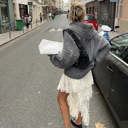 Taruxy Off Shoulders Knitted Sweater ’s Loose Long Sleeve Pullover High Street Knitwear Sweaters Femme Spring
