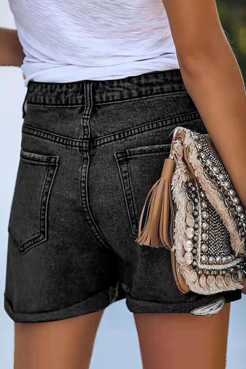 Street Ripped Make Old Mid Waist Straight Denim Shorts(3 Colors)