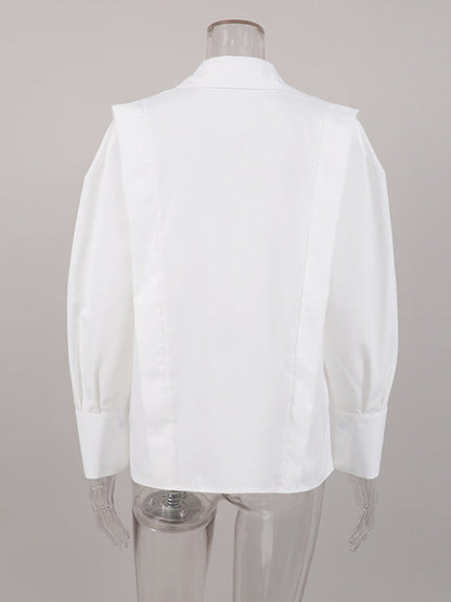 Long Sleeves Loose Buttoned Color Lapel Blouses&shirts Tops