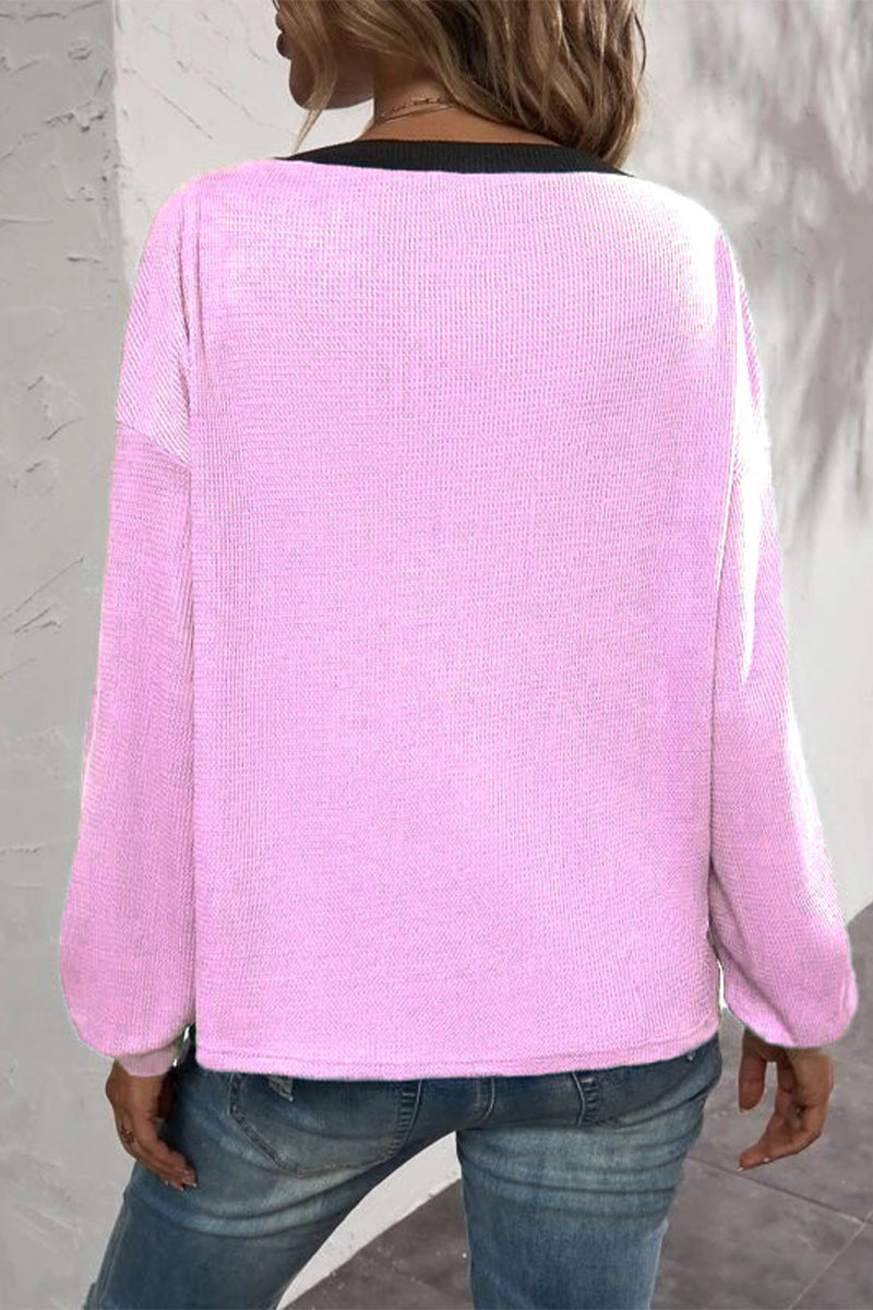 Patchwork Buttons V Neck T-shirts(7 Colors)