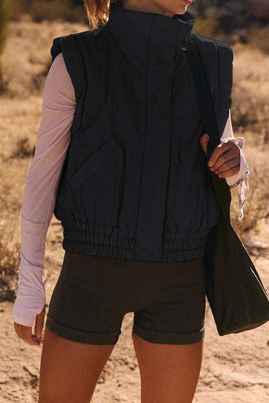 Versatile Stand Collar Button Sleeveless Loose Pocket Vest Jacket
