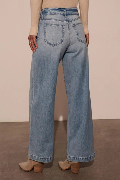 Gradient Color Distressed Lace Up High Waist Loose Denim Jeans