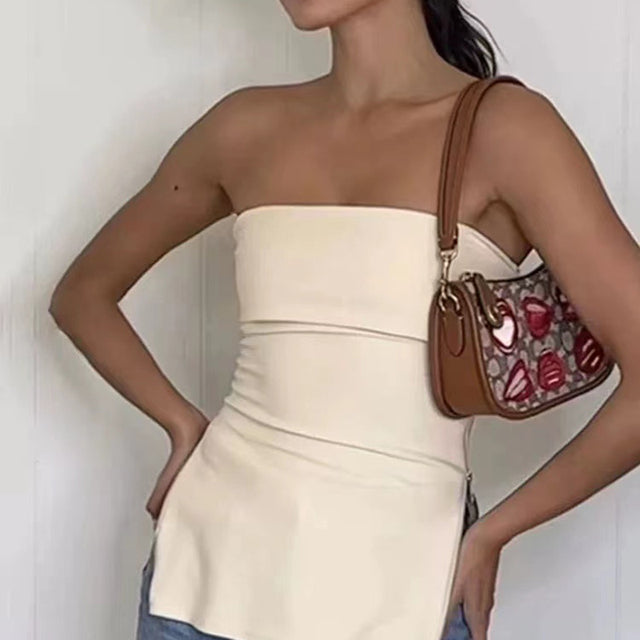 Strapless Tube Corset Side Zipper Tops Off Shoulder Lady Slim Backless Tank Top Sleeveless Y2k Clothing