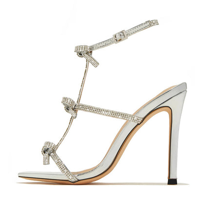 Liyke Summer Glitter Rhinestone Bowknot ’s Gladiator Sandals