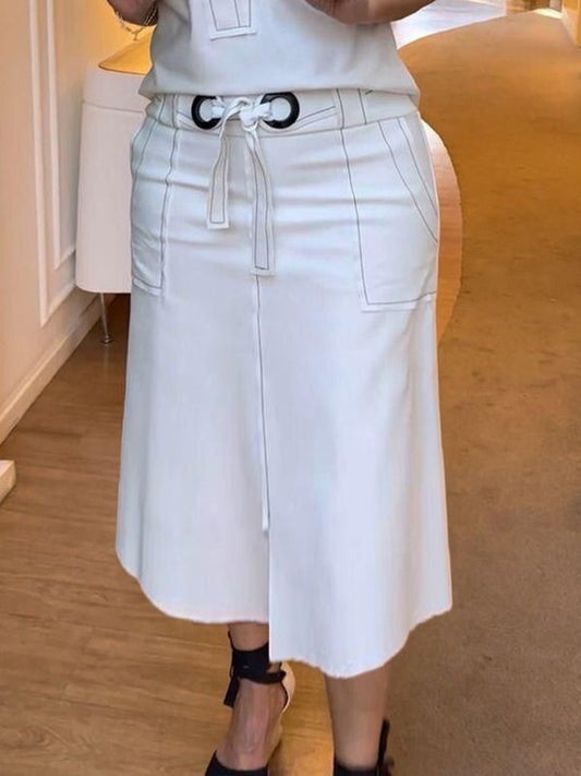 High Waisted Loose Split-front Split-joint Tied Waist Skirts