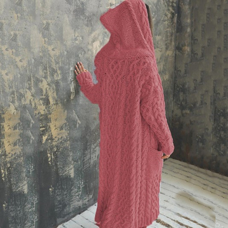 Women'S Solid Color Hooded Knitted Cardigan elevenforest