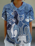 Women's Animal Cute Cat Print Casual Shirt elevenforest
