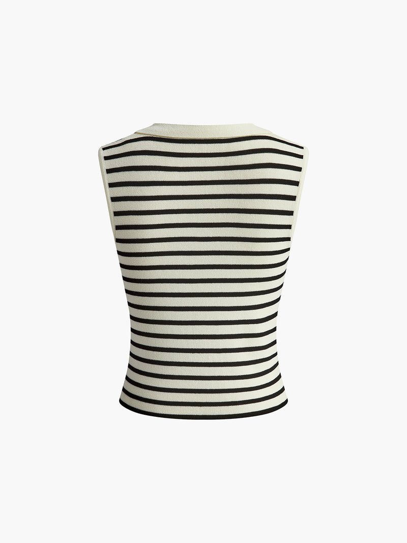 Striped Lapel Sweater Slim Vest