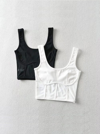 Corset Tank Top With Mesh Detail Mesh Panels Fitted Crop Top