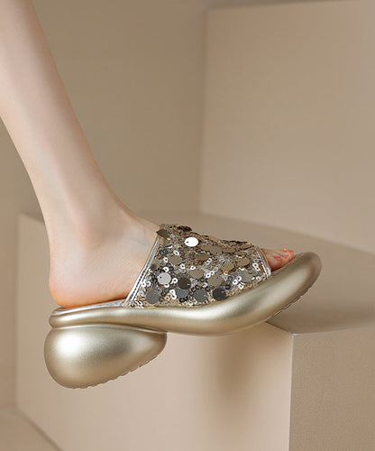 Sequins Platform Silver Breathable Mesh Slide Sandals Kj035