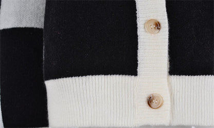Autumn Winter ’s Plaid Stitching Knitwear Cardigan Sweater Coat