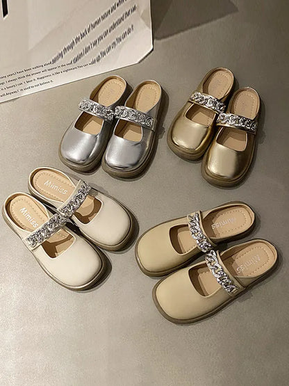 Chains Round-toe Shallow Cut Split-joint Mary Janes Slippers
