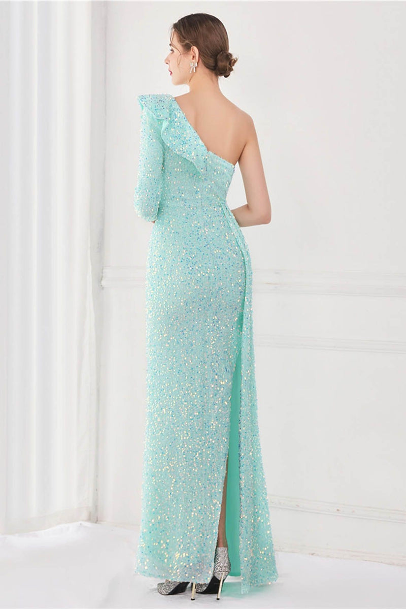 Sequin One-shoulder Split Maxi Dress