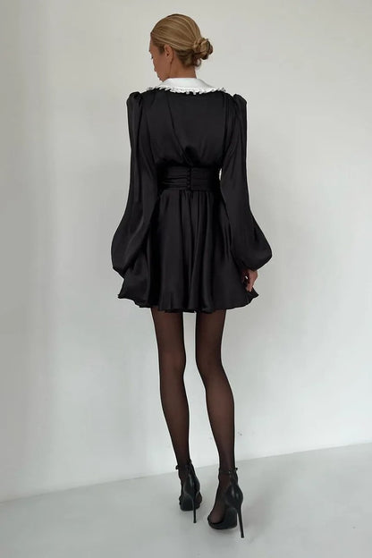 Milena V-neck Lantern Sleeve Mini Dress