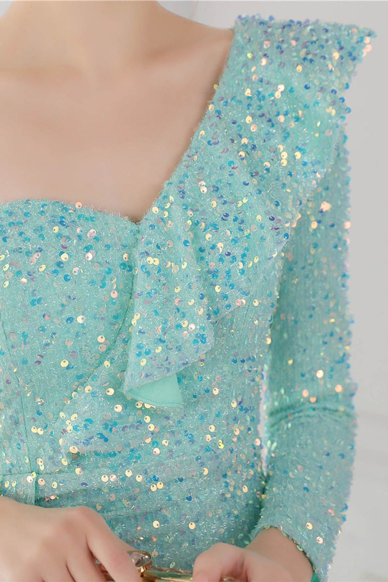 Sequin One-shoulder Split Maxi Dress