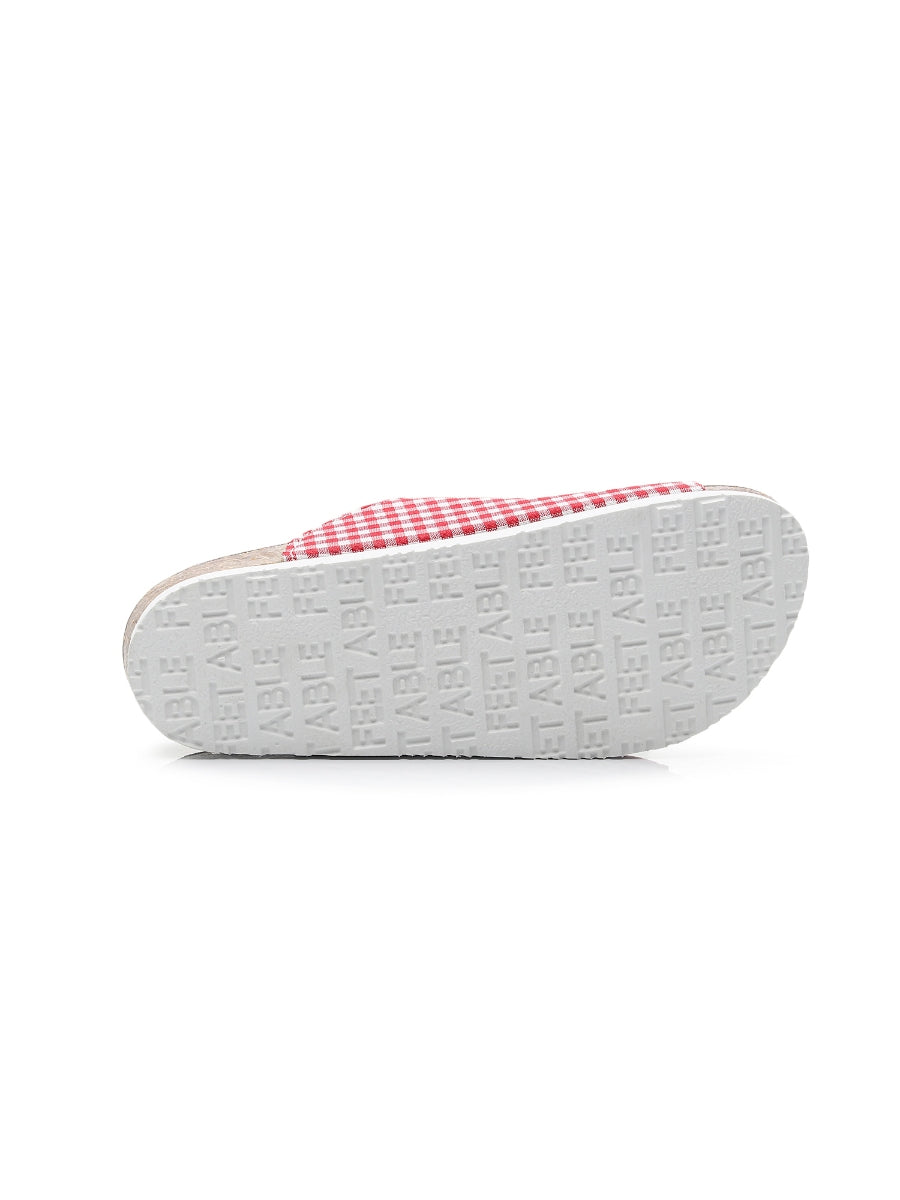 Maibulun | Tartan Gingham Double-buckle Sandals Slides - Red