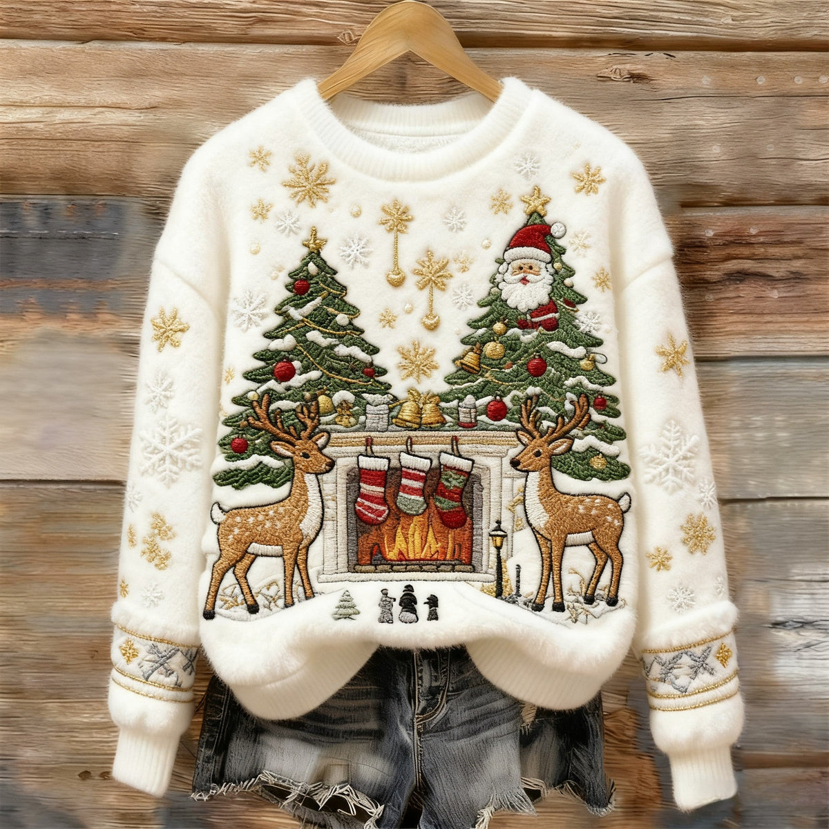 Women's Retro Christmas  Pattern Casual Crew Neck Sweatshirt