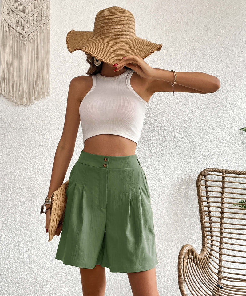 Eden Pocketed High Waist Shorts - Sage