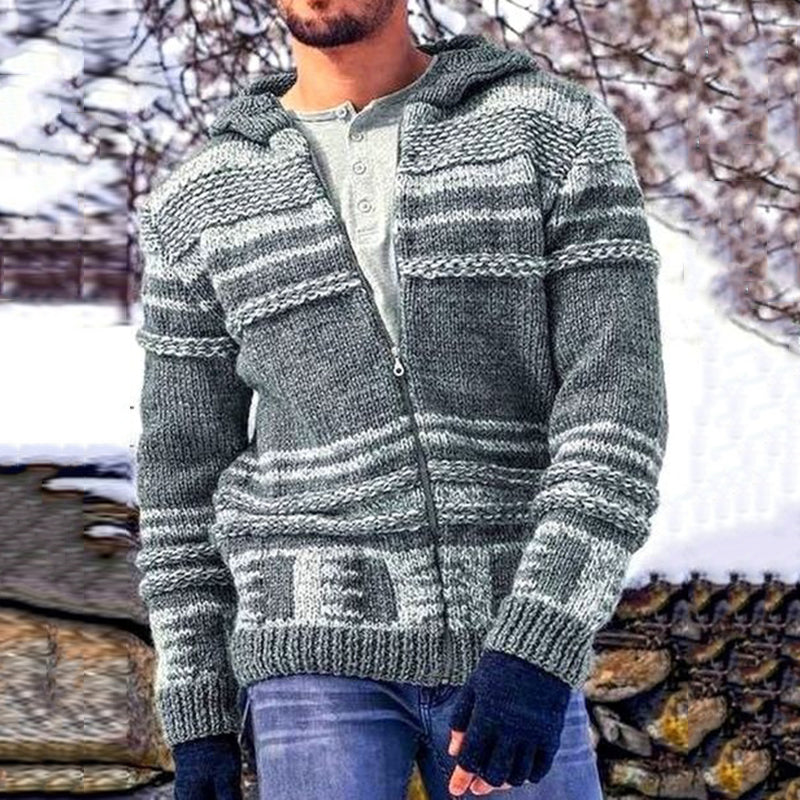 Men's Vintage Jacquard Knitting Hooded Cardigan artswardrobe