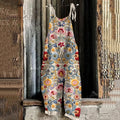Women's Bohemian Floral Linen Print Cotton Linen Jumpsuit artswardrobe