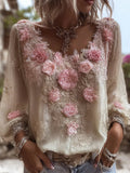 Comstylish Bohemian Heavy-duty Embroidery Vintage Casual Round-neck Top