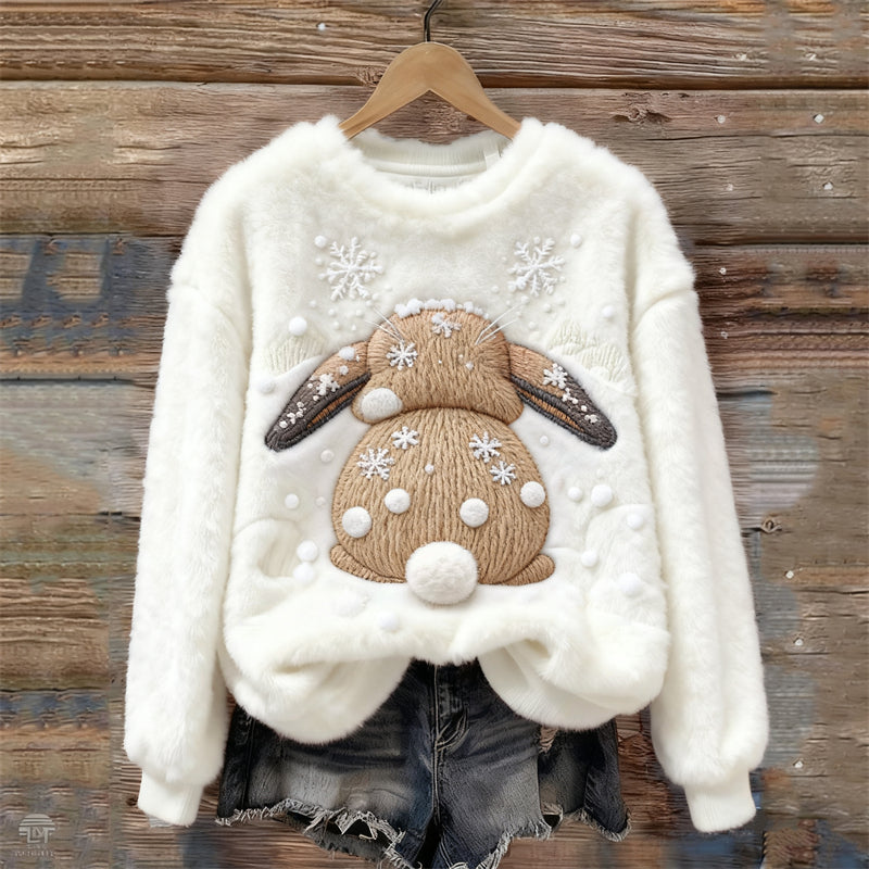 Lovely Bunny Back View Embroidered Cozy Plush Sweatshirt