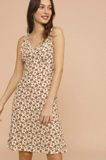 Sleeveless V-neck Print Midi Dress Yellow