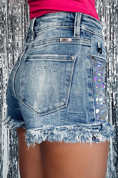 Blue Sparkling Crocodile Denim Shorts
