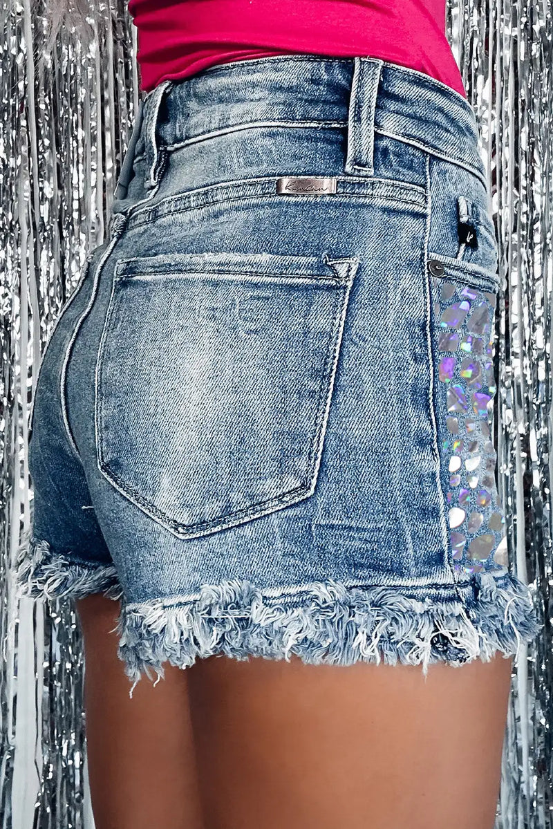 Blue Sparkling Crocodile Denim Shorts