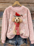 Women's Retro Animal Christmas Art Print Casual Flannel Top