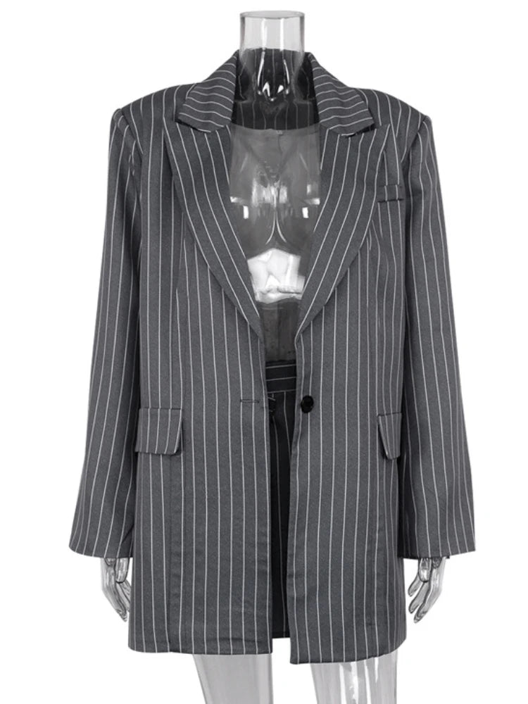 Taruxy High Waist Slim Skirt Sets for Loose Long Sleeve Coats Woman Temperament Blazer 2 Piece Sets Outfits