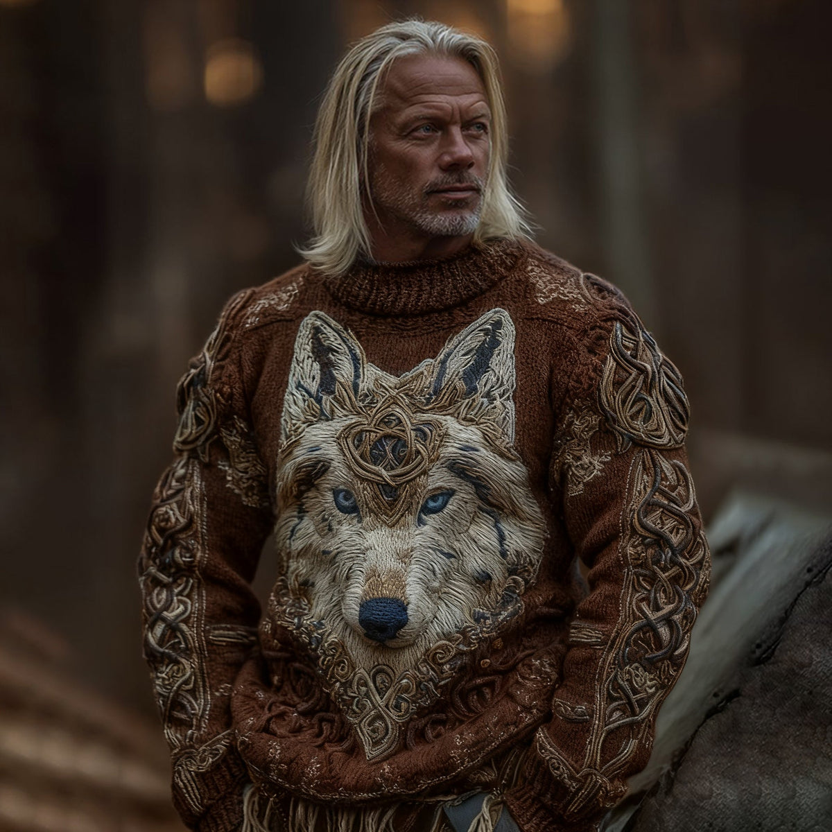 Men's Viking Wolf Knit Pullover Sweater artswardrobe