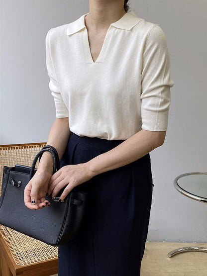 7 Colors Urban Color Half Sleeves Knitting Shirt Top