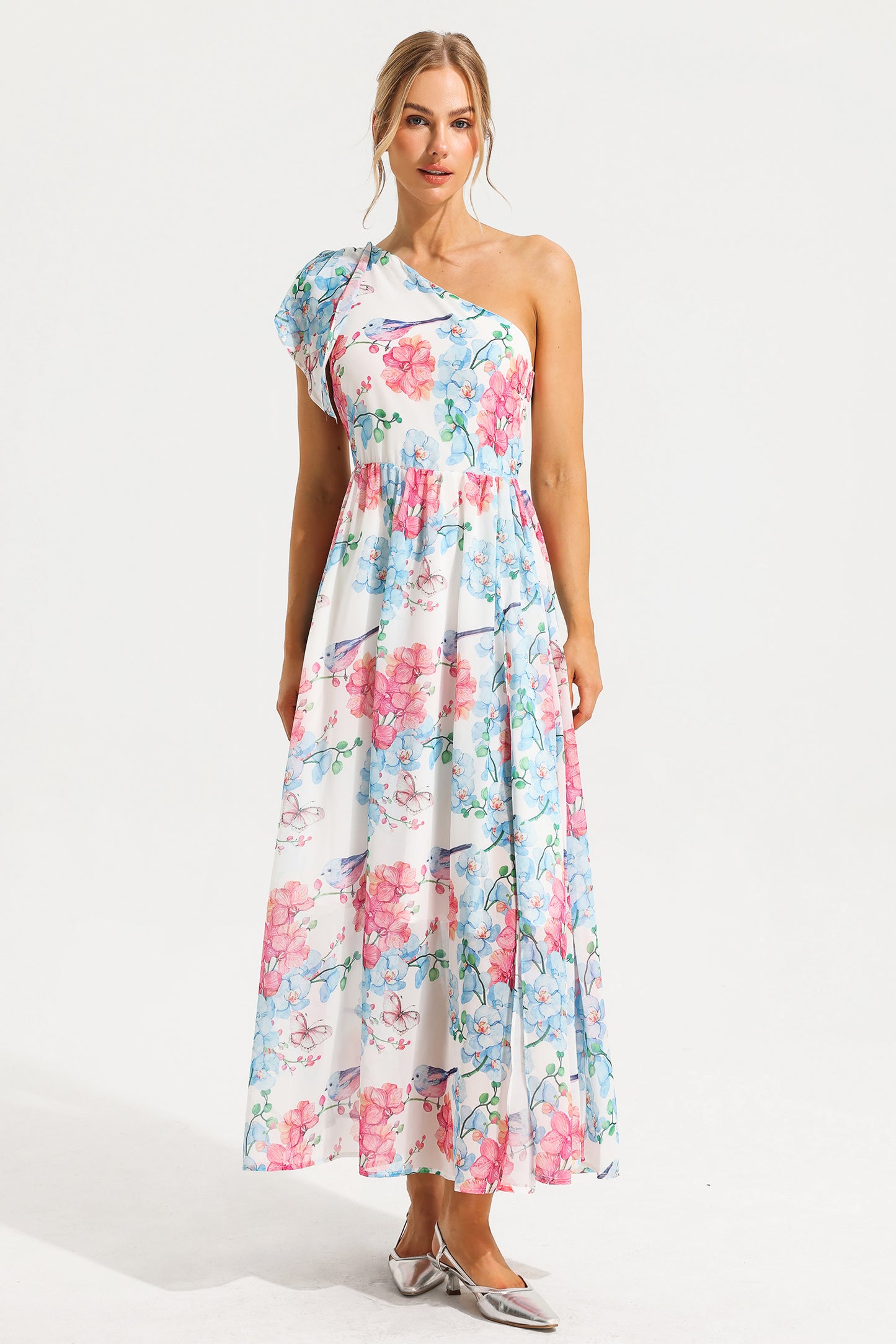 One Shoulder Split Midi Dress