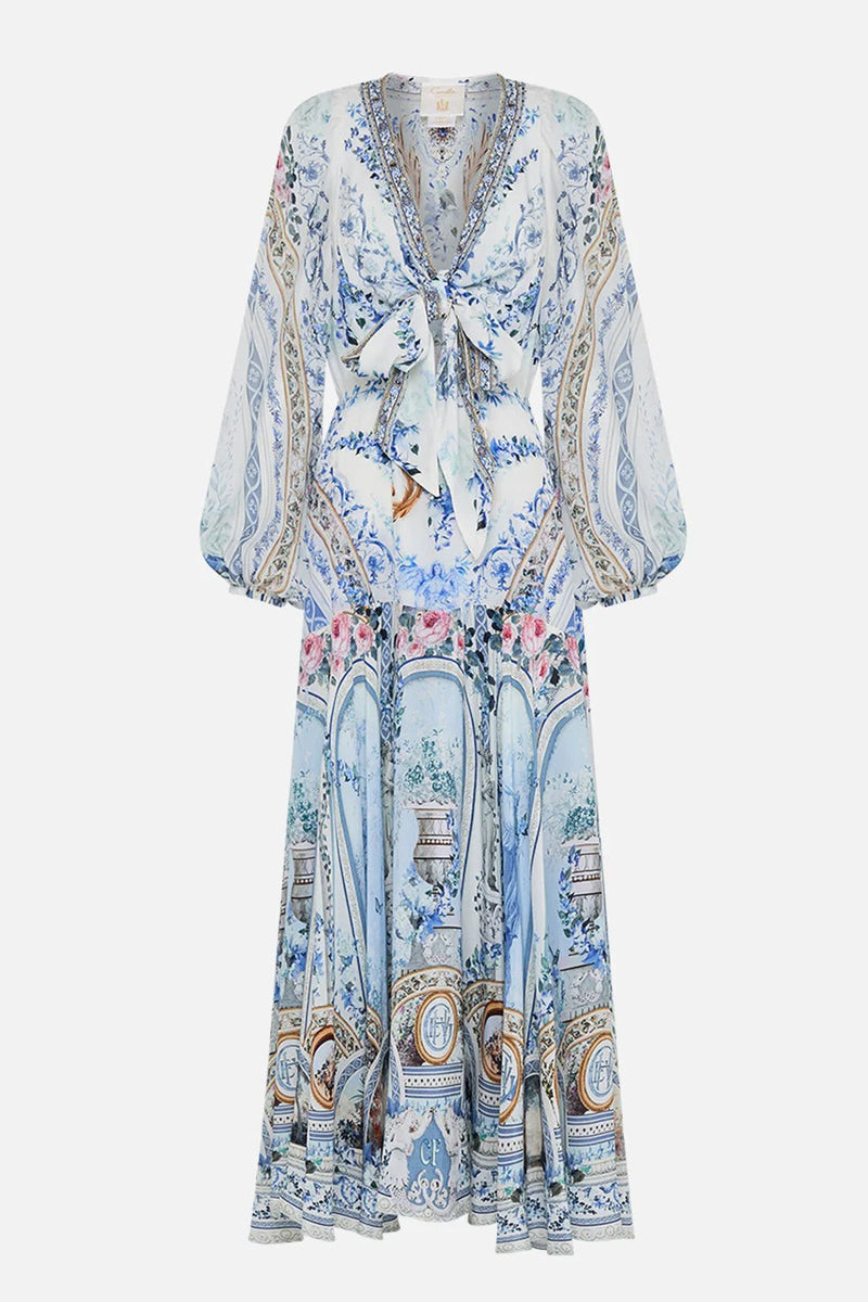 V-neck Lantern Sleeve Midi Dress