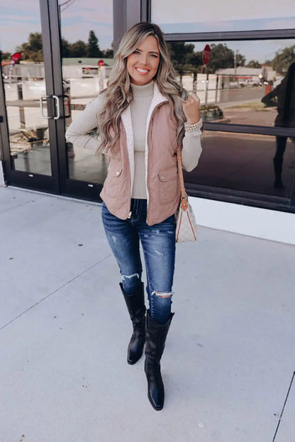 Pink Quilted Vest Coats