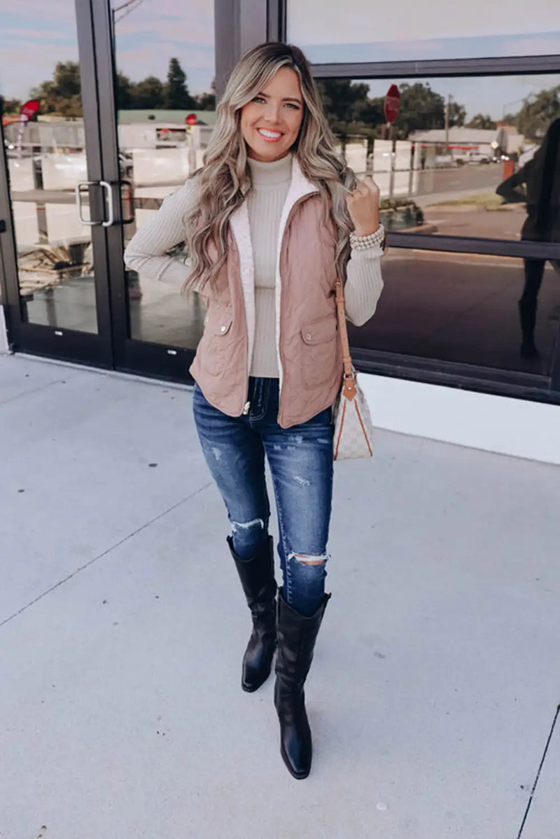 Pink Quilted Vest Coats