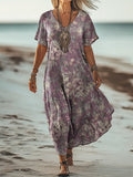 Women's Floral Print Flowy Pocket Cotton Dress