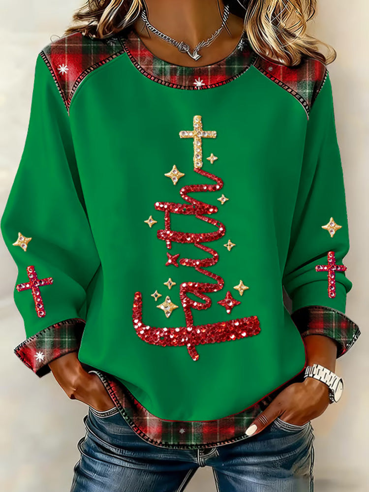 Comstylish Women's Christmas Casual Patchwork Comfortable Sweatshirt2
