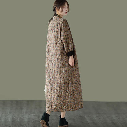 Retro Pocket Warm Long Cotton Coat