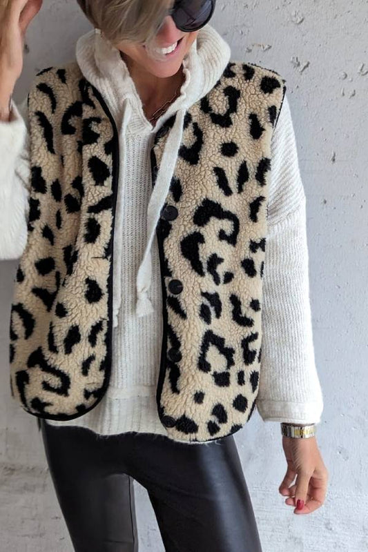 Leopard Print Front Opening Autumn and Winter Vest Jacket