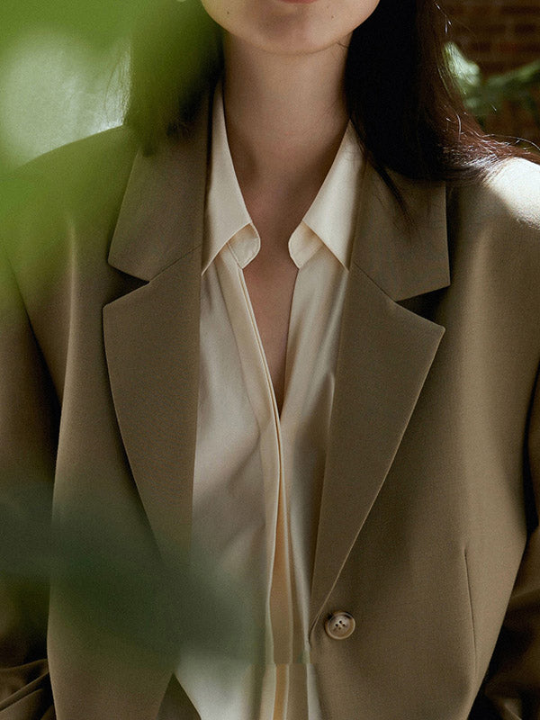 Loose Buttoned Color Long Sleeves Lapel Blouses&shirts Tops + Skirts Bottom + Notched Collar Blazer Outerwear Three Pieces Set