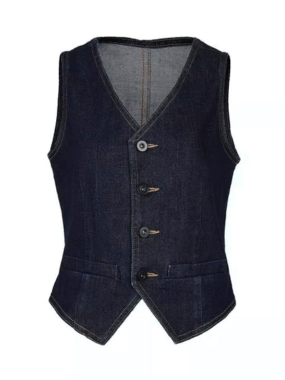 Denim Vest With Back Belt