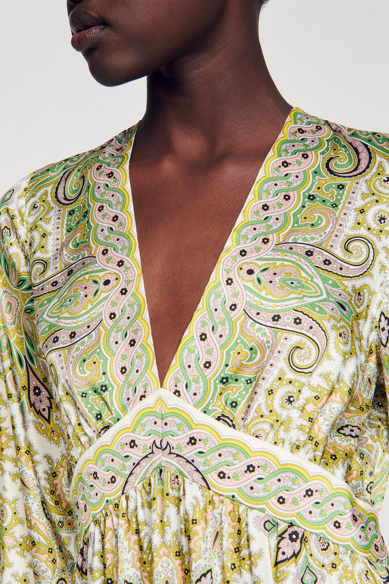 Paisley Mid Sleeve V-neck Midi Dress
