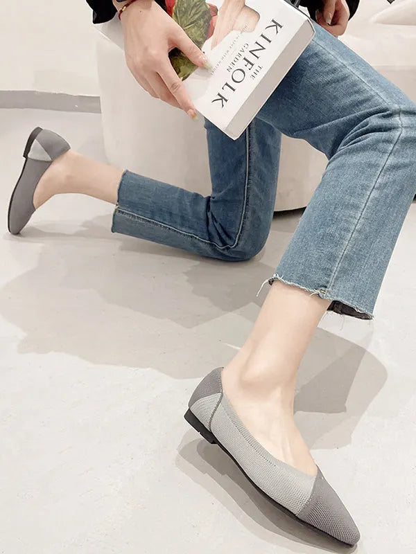 Contrast Color Pointed-toe Split-joint V-cut Flat Shoes Flats