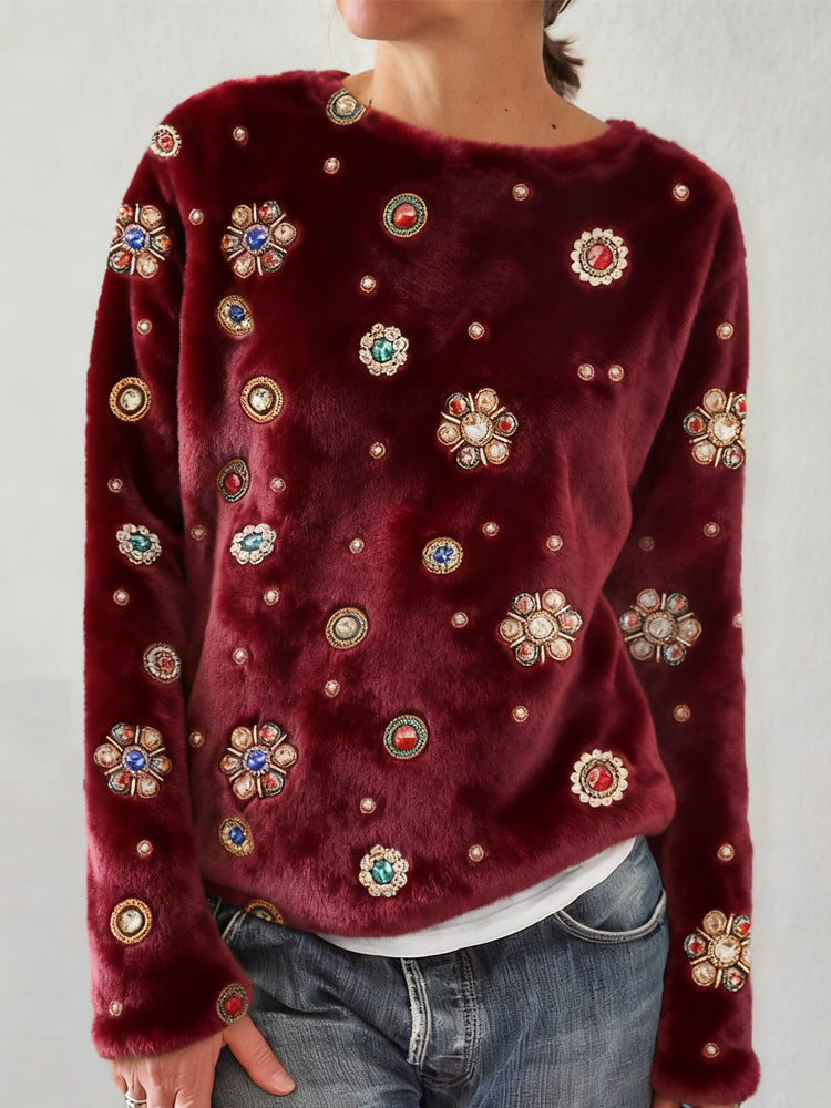 Comstylish Vintage Jewelry Art Christmas Cozy Plush Sweatshirt