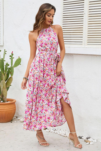 Halter Neck Lace Up Midi Dress
